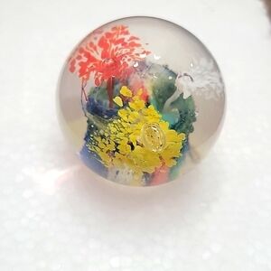 Vintage Art Glass Paperweight Mod Floral Colorful Swirls